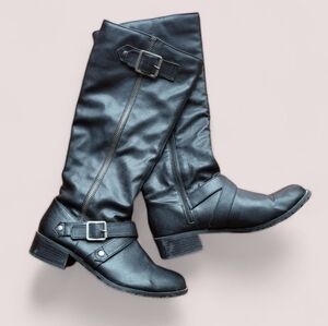 SO Size 10 Black Faux Leather Boots with Side Zippers